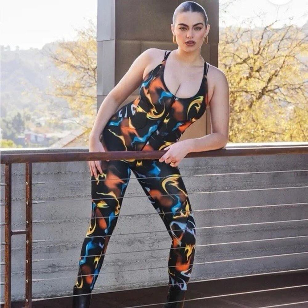 Savage X Fenty Night Rider Jumpsuit Black‎ Caviar Up N Flames Medium Athleisure